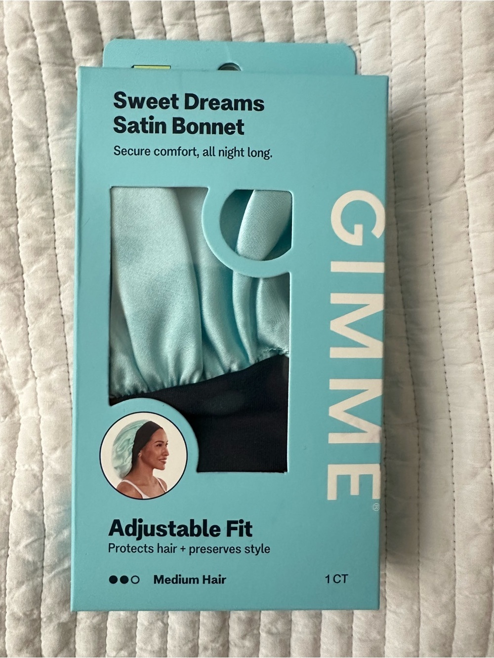 Sweet Dreams Satin Bonnet in Aqua with Black Trim